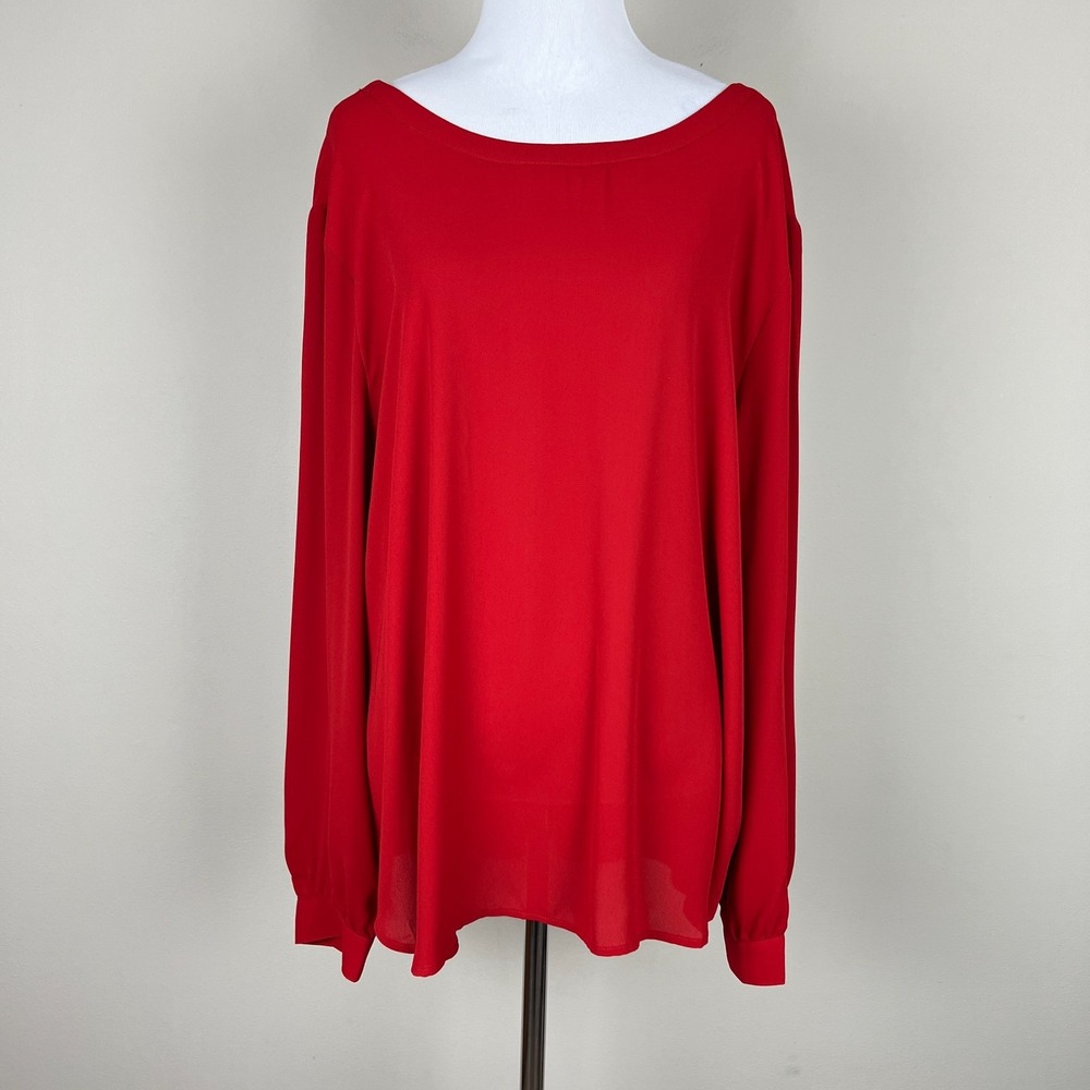 New Loft Blouse Top Womens XL Red Semi Sheer Long Sleeve‎ Pullover Casual Office